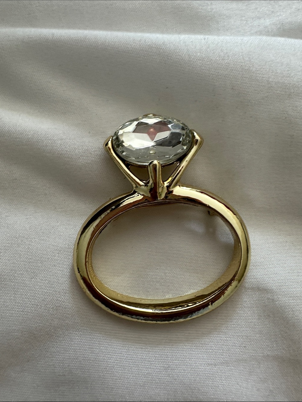 Gold-Tone Clear Crystal Statement Ring Sculpture